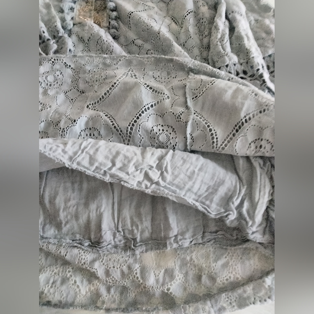 Boho Crochet Sleeve Top – Soft Blue/Grey with Golden Embroidery - Picture 5 of 10